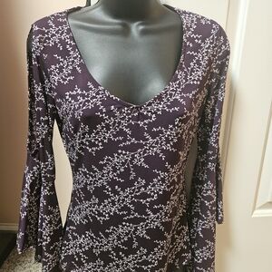 VENUS Purple Floral Cold Shoulder Blouse With Bell Sleeves